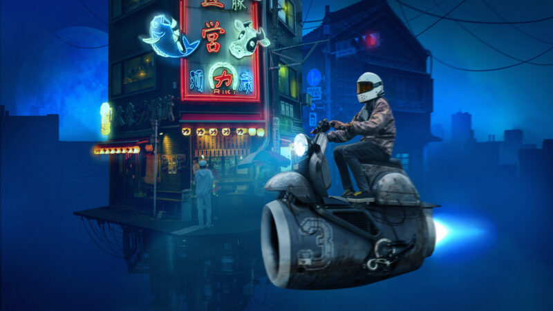 Blue Sky 3D Animation & VFX man riding a bike