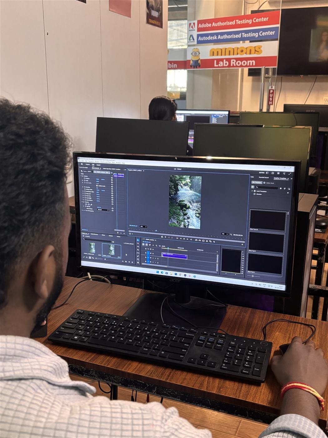 Editor cutting a nature reel in the Veda Vasai computer lab