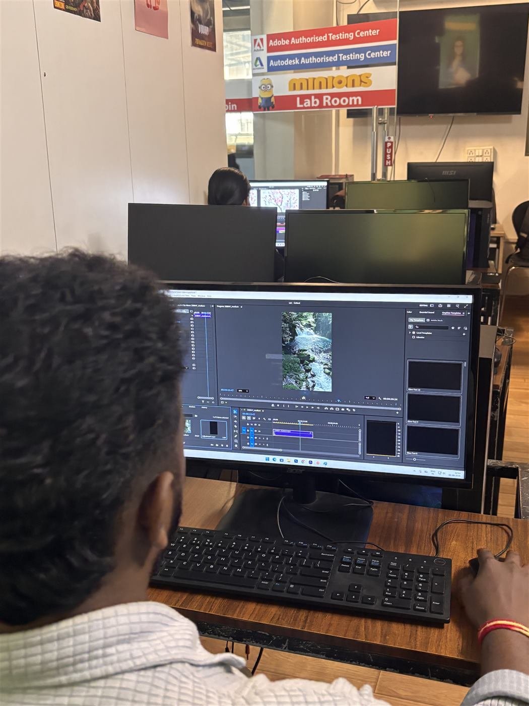 Student working on a timeline at the Adobe Authorized Testing Center